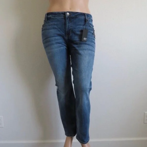 KUT from the KLOTH Jeans Women DISTRESSED Blue Denim Boyfriend Plus Size 16 NWT - Picture 3 of 4